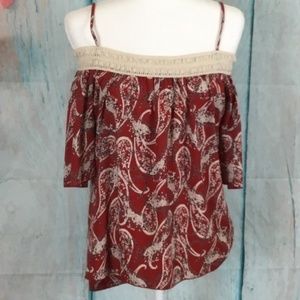 Papaya High Low Blouse Lace Around Neck Size S Red